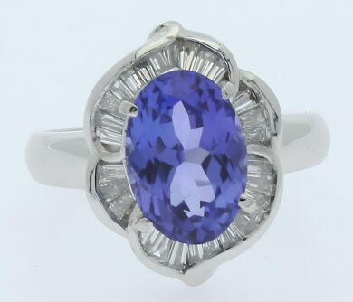 platinum tanzanite anddiamond art deco style ring