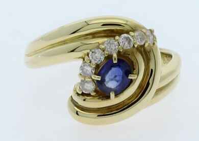 18k yellow gold sapphire and diamond art deco style dressring