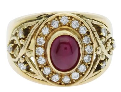 18K yellow gold ruby anddiamond dress ring (Stamped