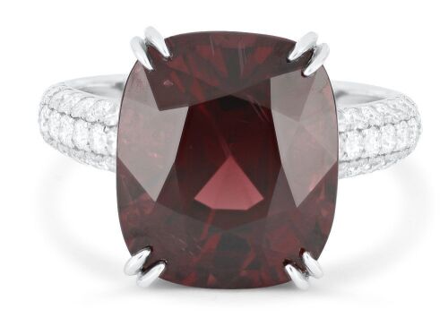 18K White Gold Red Spinel and Diamond set ring