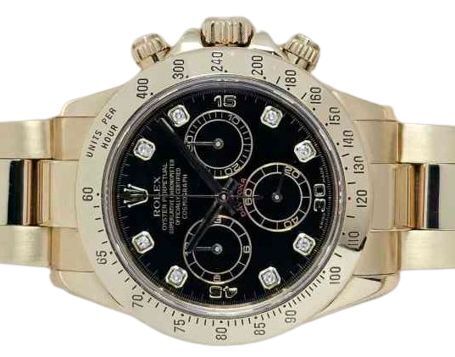 Rolex Daytona Yellow Gold Black Diamond Dial 116528 B&P (2005)