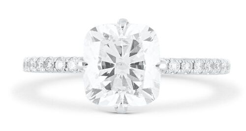 Solid platinum ring NSEW set with a GIA 2.50ct G/VS2 cushion cut diamond