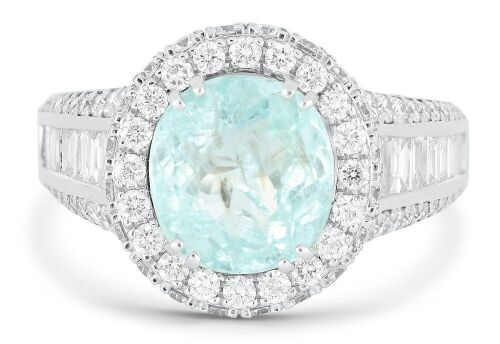 18k white gold ring set with a 3.08ct GIA certified Paraiba tourmaline & 2.15cts of F/VS diamonds