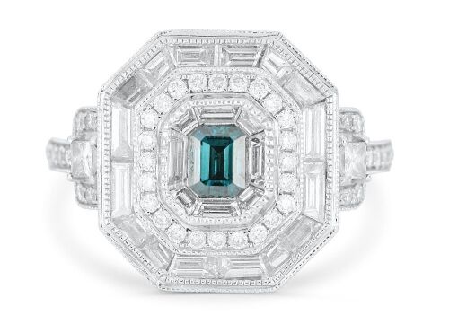 Retailer Liquidation with Valuation of $18,510 18k white gold ring set with a 0.35ct blue diamond surrounded by a total of 2.12cts of F/VS diamonds