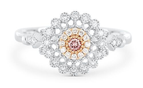 Retailer18k gold ring set with a centre brilliant cut 0.052ct natural FDPR Argyle diamond