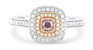 Retailer Liquidation with Valuation of $42,500 18k gold ring set with a centre cushion cut 0.194ct natural FIPP diamond