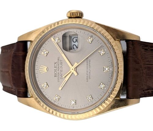 Rolex 16018 Datejust 18k Yellow Gold Diamond Dial 36mm 1984 Box & Papers