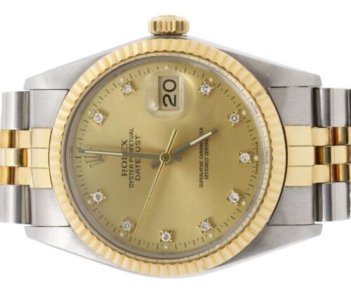 Rolex 16013 Datejust Two Tone Diamond Dial 36mm 1989 R Serial Box & Papers