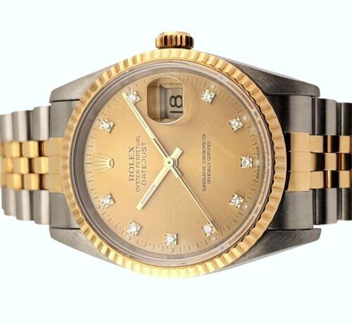 Rolex 16233 Datejust Two Tone Diamond Dial 36mm 1994 S Serial Box & Papers