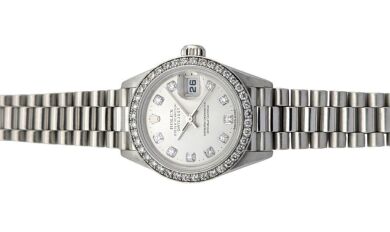 Rolex 79136 Lady-Datejust Platinum Diamond Dial & Bezel 26mm 2000 Box & Papers