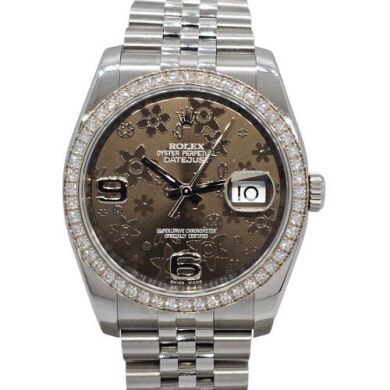 Rolex Datejust 36 Factory Diamond Bezel RARE Floral Dial 116244