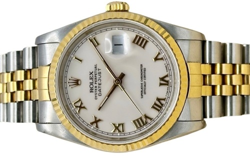 Rolex Datejust 36 Ref 16233 White Romans 18K Yellow Gold