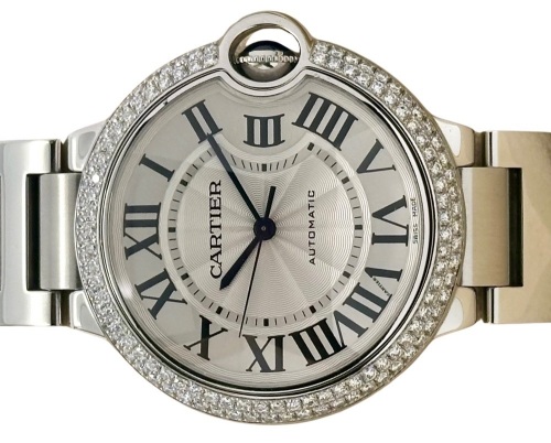 Cartier Ballon Bleu Guilloche Aftermarket Diamond Bezel