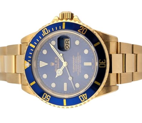 Rolex 16618LB Submariner Date 18k Yellow Gold 40mm 2000 Box & Papers