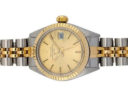 Rolex 6917 Oyster Perpetual Two Tone Lady Date Gold Dial 26mm 1972