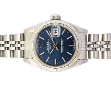 Rolex 69190 Oyster Perpetual Lady Date Blue Dial 26mm 1996 Box & Papers