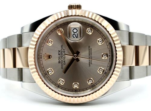 Rolex Datejust 41 Two Tone Everose Gold Sundust Diamond Dial 2022 Box and Papers