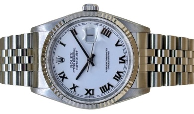 Rolex Datejust 36 White Romans 18K White Gold Bezel Ref 16234