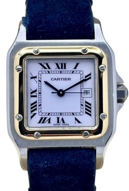 Cartier Santos Carree Large White Romans 18K Yellow Gold Ref 2961