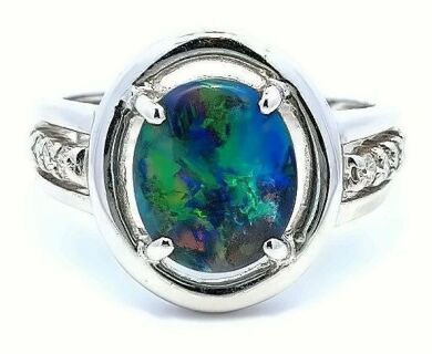 18ct White Gold, Opal and Diamond Ring