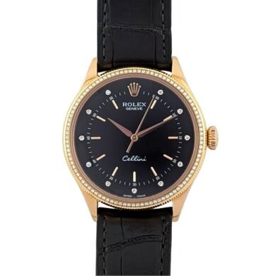 Rolex 50605RBR Cellini Time 18k Black Diamond Dial 39mm ~2015