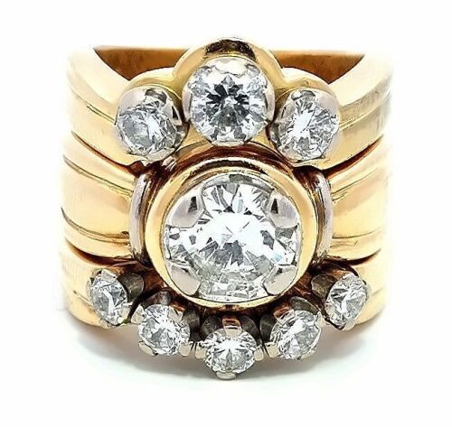 18K Yellow Gold Diamond trio ring set with 2.83TDW