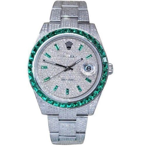 Rolex Datejust 41 Aftermarket Diamonds Emerald