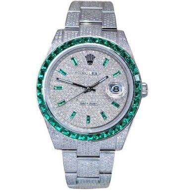 Rolex Datejust 41 Aftermarket Diamonds Emerald