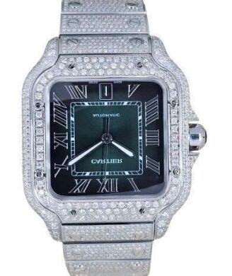 Cartier Santos Large Custom Diamonds Green Dial