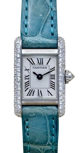 Cartier Tank Mini 18K White Gold Diamond Set White Ref 1370 1