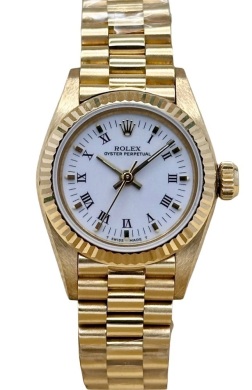 Rolex Oyster Perpetual 26 White Buckley 18K Yellow Gold Presidential Ref 67198 1985