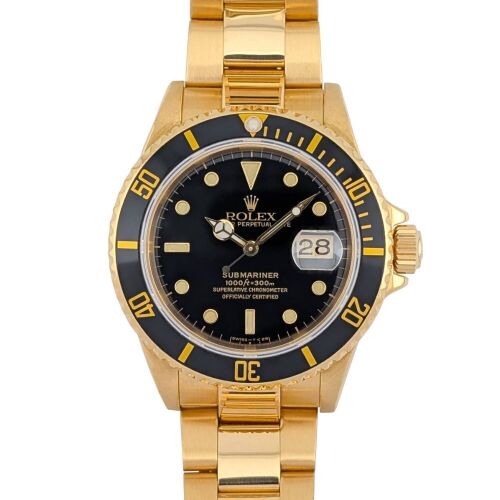 Rolex 16618LN Submariner Date 18k Gold 40mm 1991 Box & COA