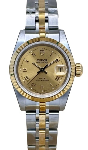 Tudor Princess Date 18K Yellow Gold Champagne Romans Ref 92413 NEW