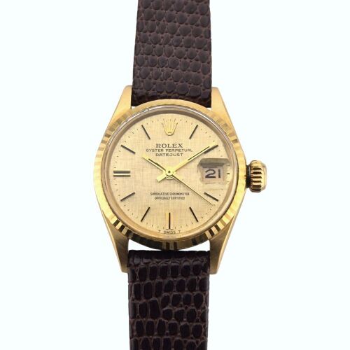 Rolex 6517 Lady Datejust 18k Yellow Gold Linen Dial 26mm Box & COA
