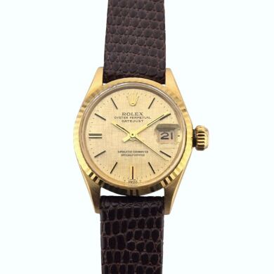 Rolex 6517 Lady Datejust 18k Yellow Gold Linen Dial 26mm Box & COA