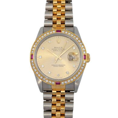 Rolex 16233G Datejust 36 Gold Diamond Dial & Bezel 36mm 1989 Box & COA