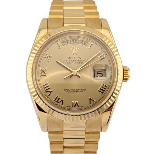Rolex 118238 Day-Date 18k Champagne Roman Dial 36mm 2000