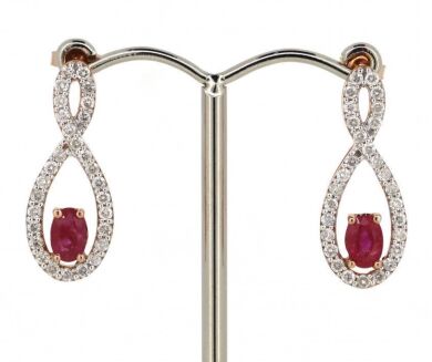 "Wholesaler Closing Down Must Be Sold" 14K Rose Gold, Ruby and Diamond, Drop Earrings