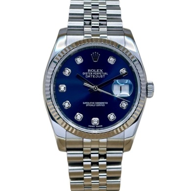 Rolex Datejust 36 Blue Diamond Dial Super Jubilee 18K White Gold Ref 116234 2016