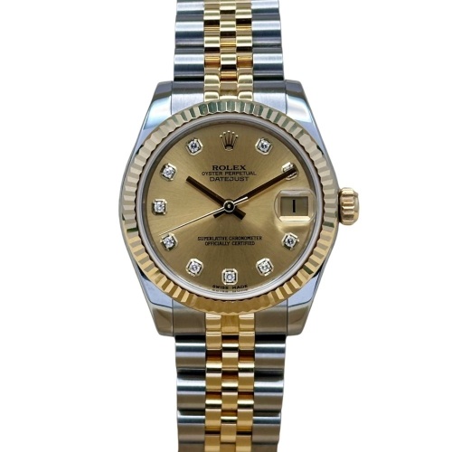 Rolex Datejust 31 Champagne Diamond Dial 18K Yellow Gold Ref 178273