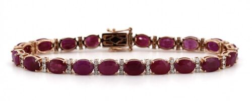 "Wholesaler Closing Down Must Be Sold" 14K Rose Gold, Ruby and Diamond, Line Bracelet
