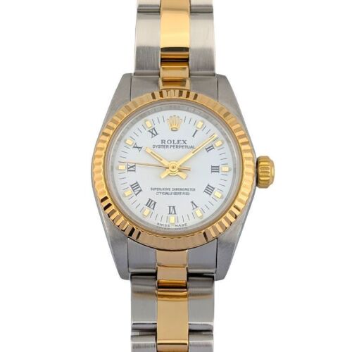 Rolex 76193 Oyster Perpetual Two Tone White Roman Dial 24mm 2000 P-Serial