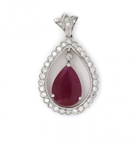 "Wholesaler Closing Down Must Be Sold" 14K White Gold, Ruby and Diamond, Halo Pendant