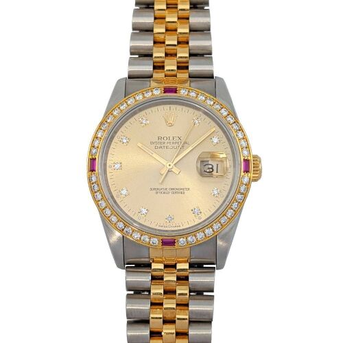 Rolex 16233G Datejust 36 Gold Diamond Dial & Bezel 36mm 1989 Box & COA