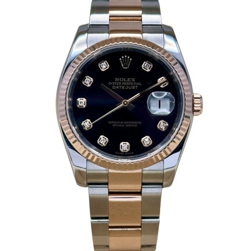 Rolex Datejust 36 Black Diamond Dial 18K Rose Gold Ref 116231