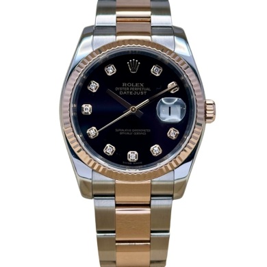 Rolex Datejust 36 Black Diamond Dial 18K Rose Gold Ref 116231