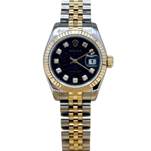 Rolex Lady-Datejust 26 Black Anniversary Diamond Dial Ref 179173G 18K Yellow Gold