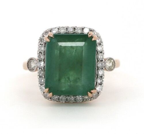 "Wholesaler Closing Down Must Be Sold" 14K Rose Gold, 7.31ct Emerald and Diamond, Halo Ring