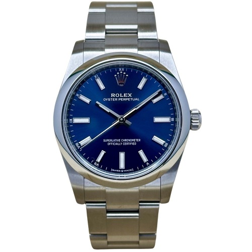 Rolex Oyster Perpetual 34 Sunburst Blue Dial Ref 124200 2022