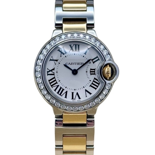 Cartier Ballon Bleu White Romans Diamond Bezel 18K Yellow Gold Ref 3009